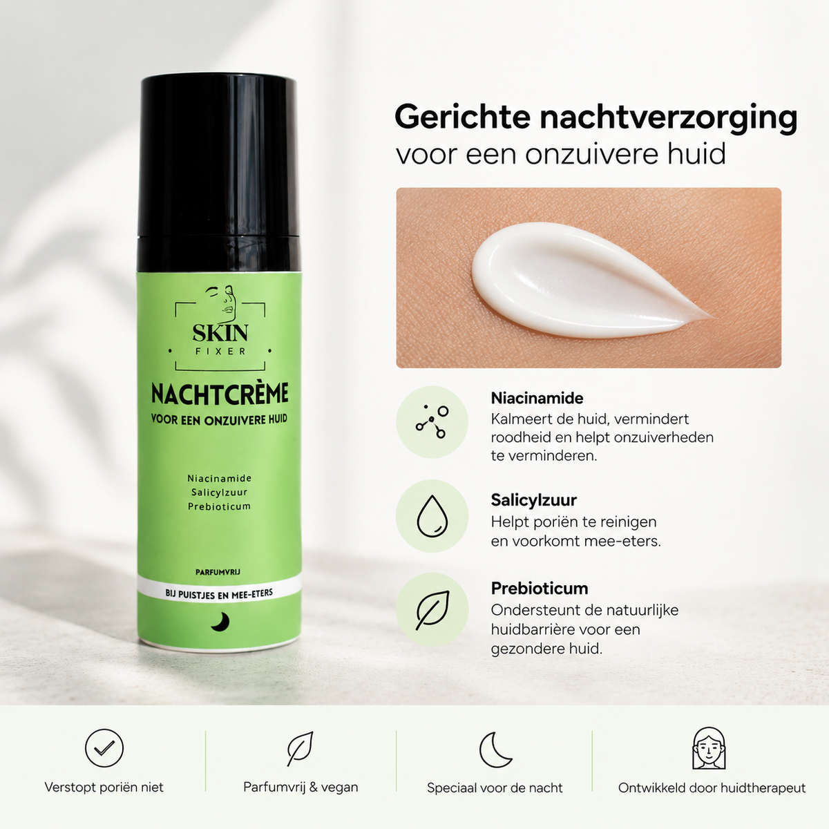 Skinfixer Nachtcrème met 2% salicylzuur, 5% niacinamide en prebioticum
